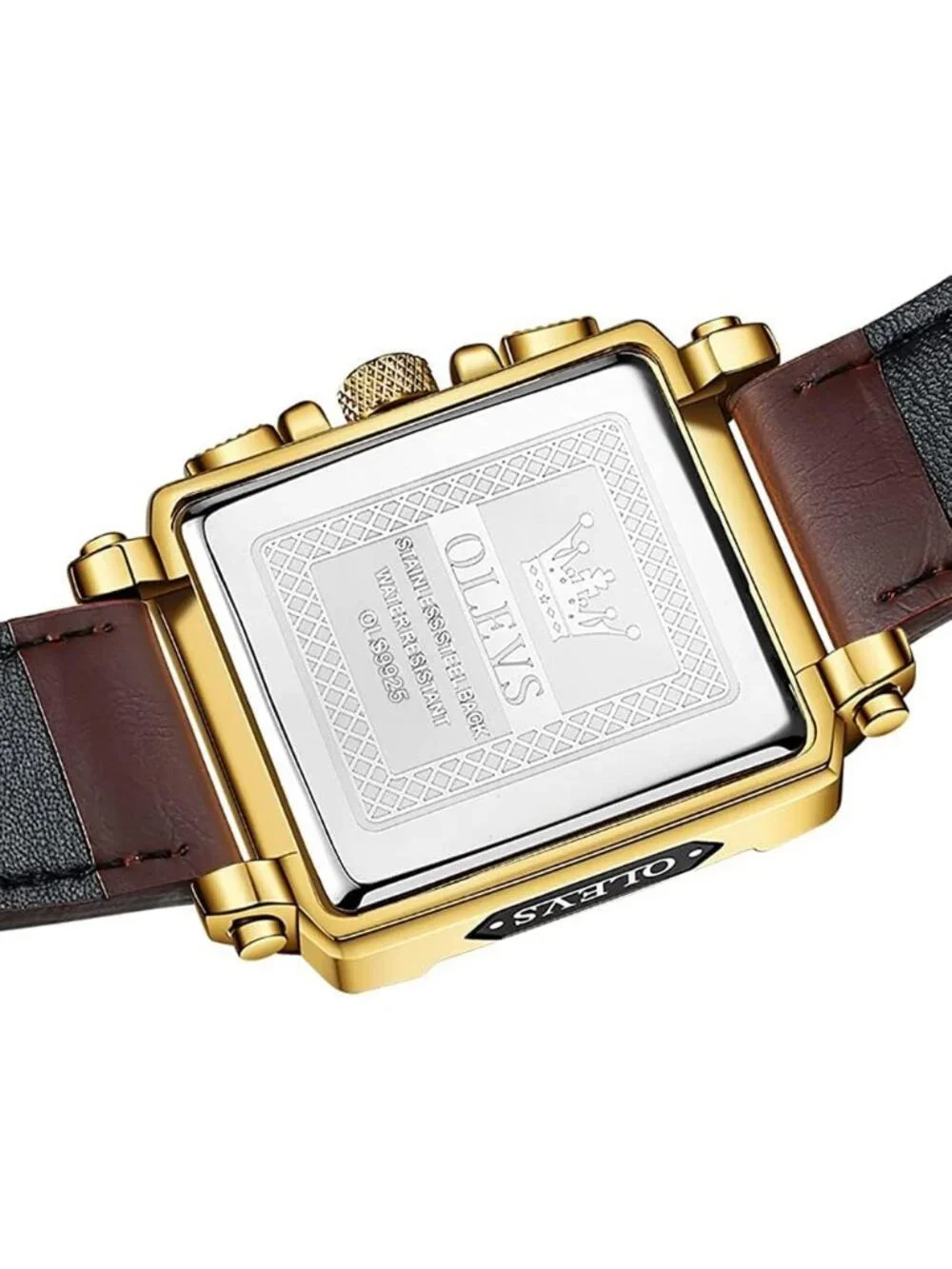 Men's White Quartz Leather Strap Waterproof Casual Trendy Square Dial Watch